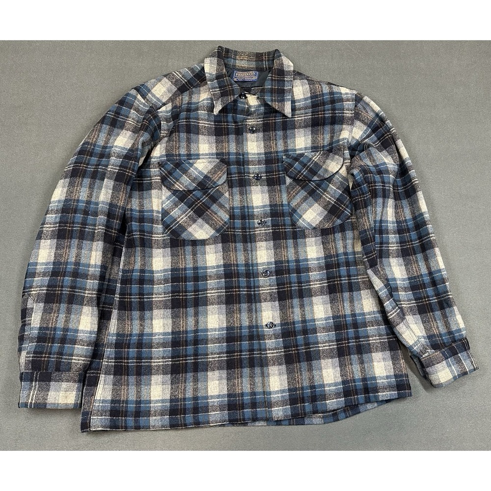 Vintage Pendleton Flannel Board Shirt Mens Medium Loop Collar Made in USA